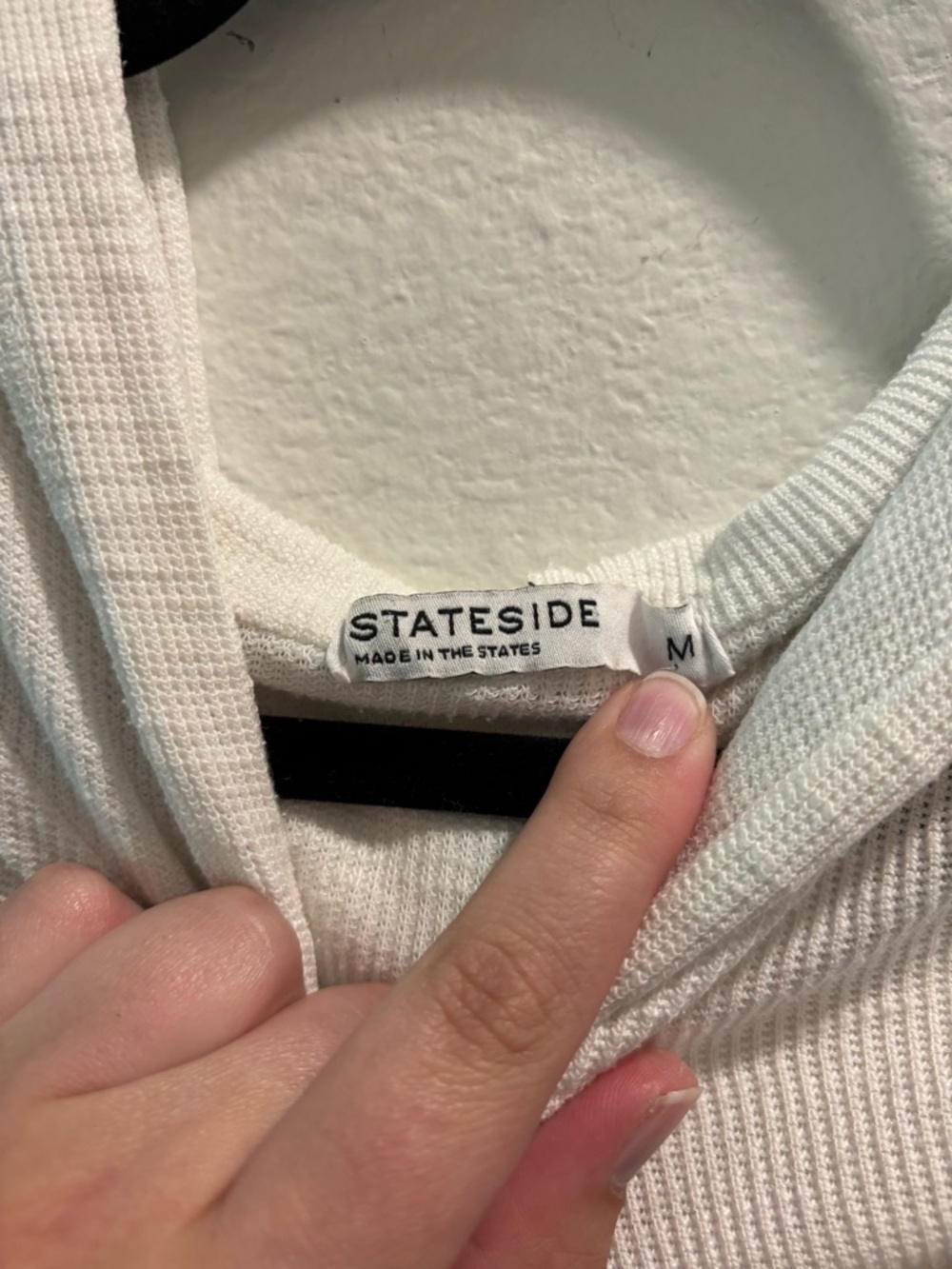 STATESIDE Cream Thermal Long Sleeve Top with hood, size M - Picture 3 of 6
